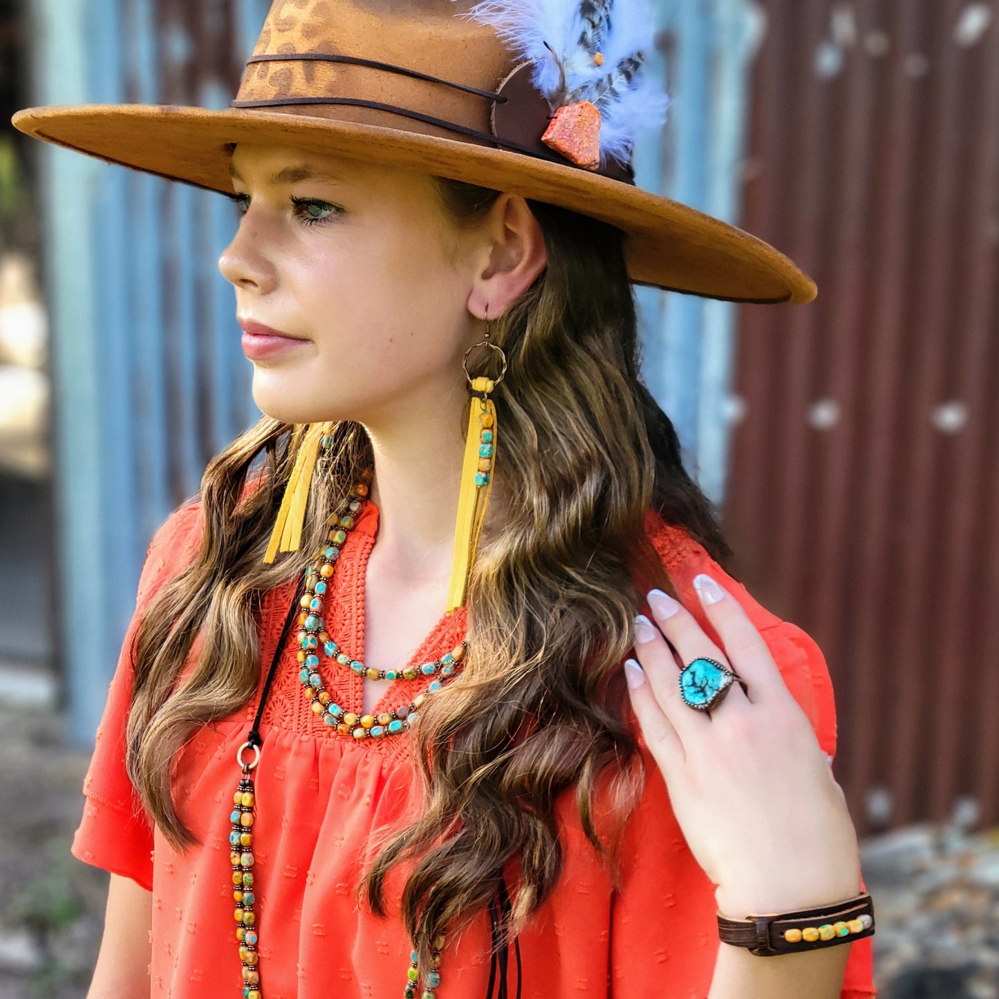 Triple Strand Layered Boho Sunrise Regalite Necklace 264o