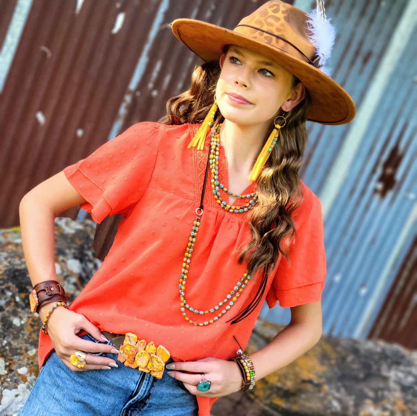 Sunrise Regalite Double Strand Beaded necklace w/ Tassel 264p