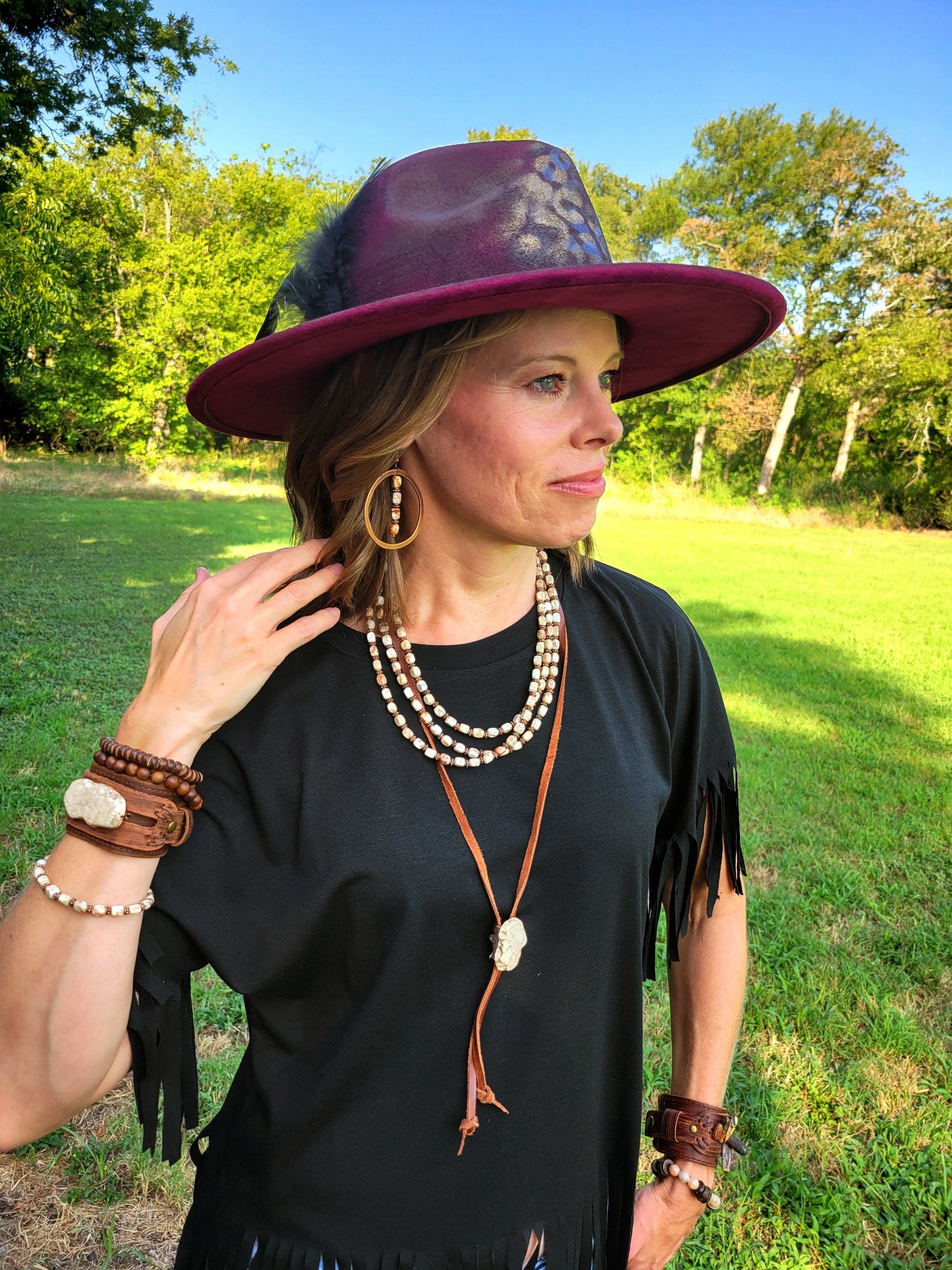 Triple Strand Layered Boho Sandstone Regalite Necklace 264L