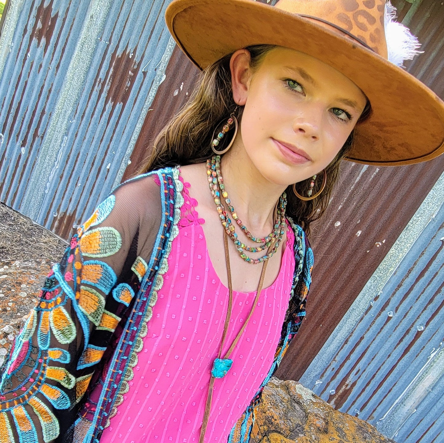 Western Copper Hoop Earrings w/ Multi Regalite 100i