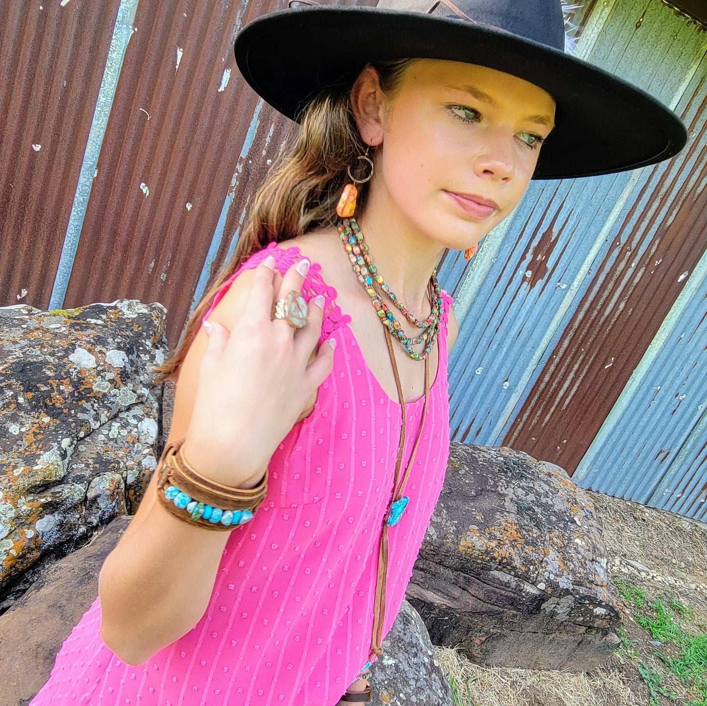 Orange Regalite Western Boho Slab Earrings 100h
