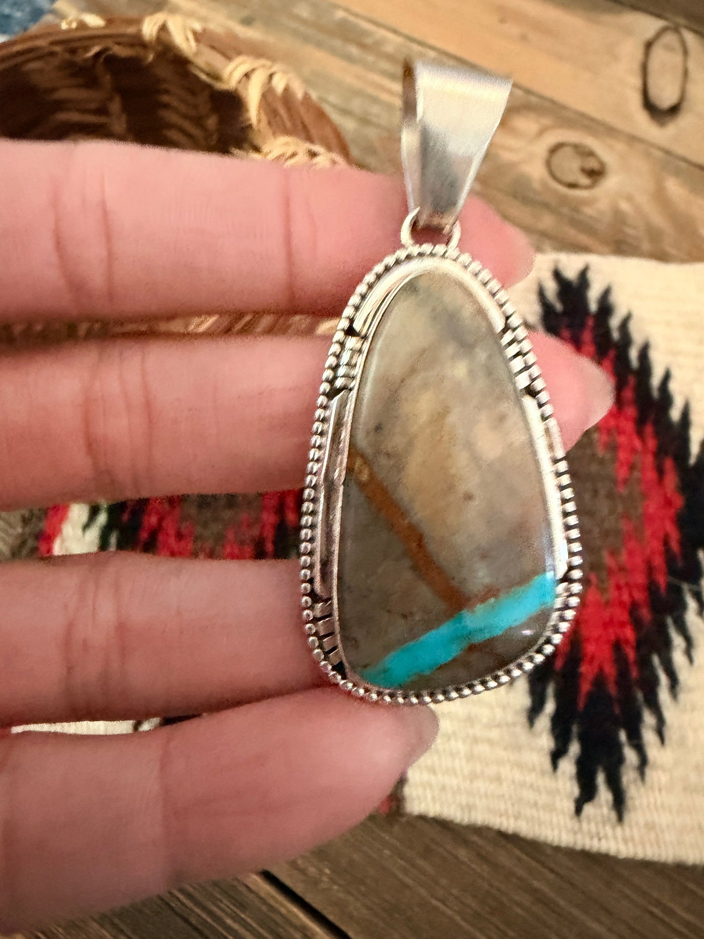 Handcrafted Sterling Silver & Royston Ribbon Turquoise Pendant