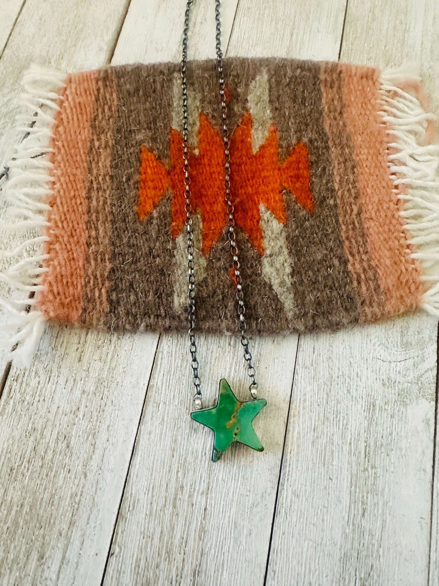 Handcrafted Sterling Silver & Turquoise Star Necklace- Green