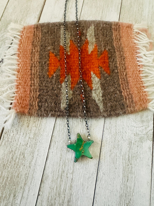 Handcrafted Sterling Silver & Turquoise Star Necklace- Green
