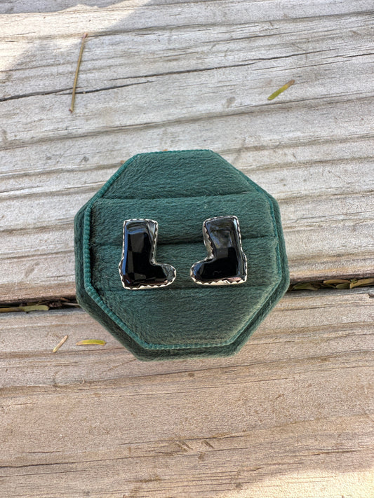 Onyx Sterling Silver Boot Earrings Handmade