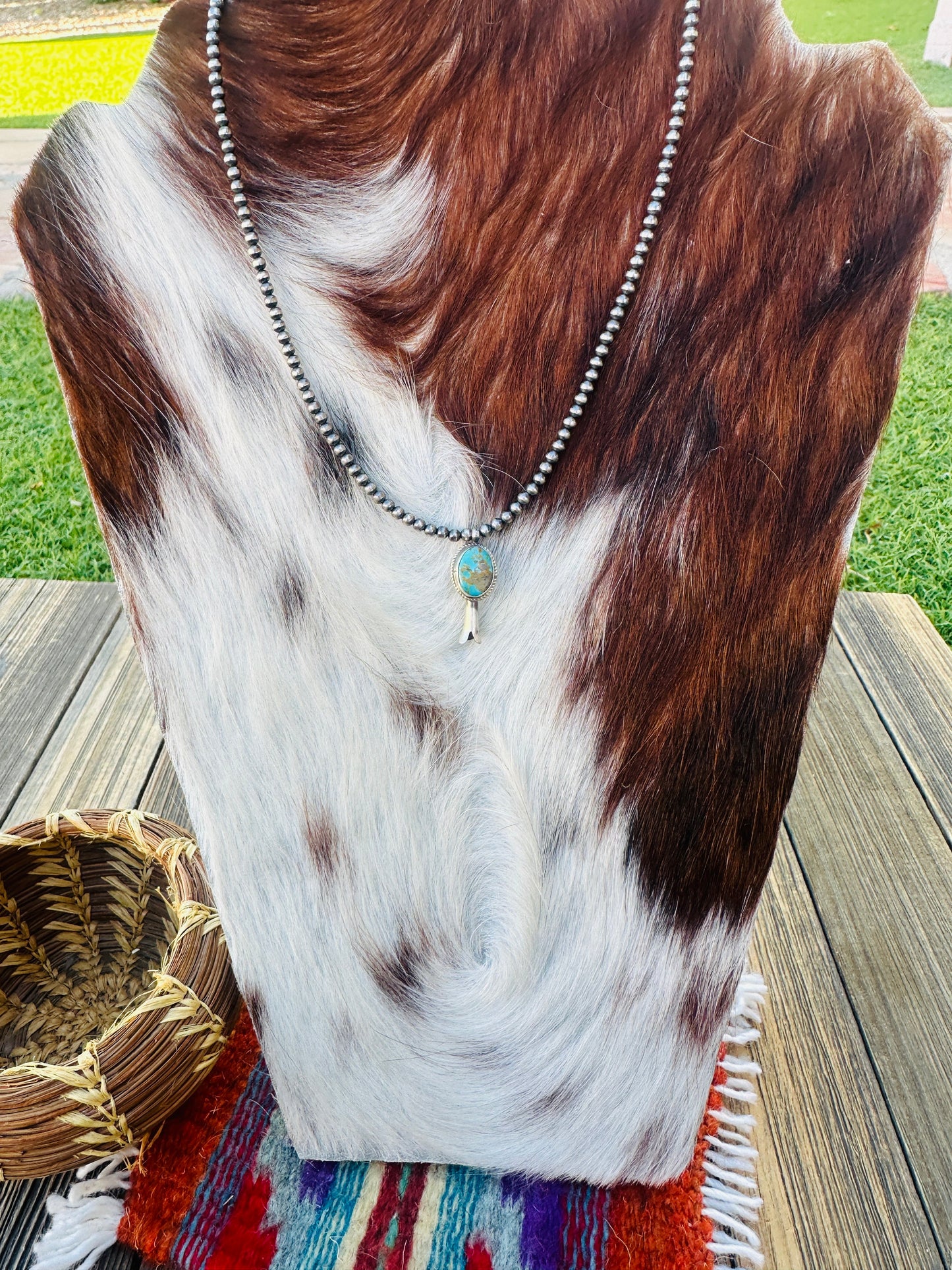 Handcrafted Turquoise & Sterling Silver Beaded Blossom Necklace