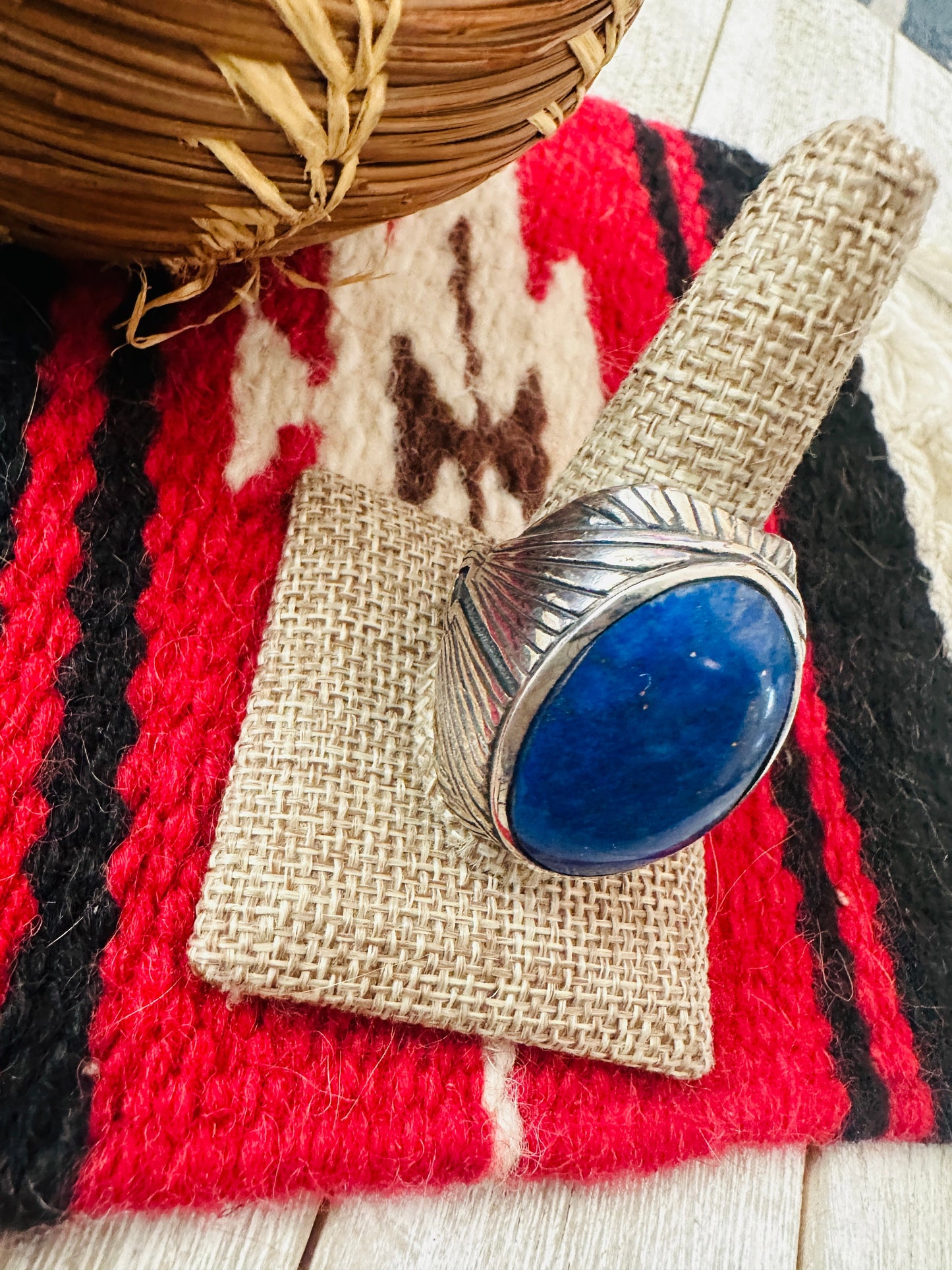 Old Pawn Handcrafted Sterling Silver & Lapis Men’s Ring Size 12