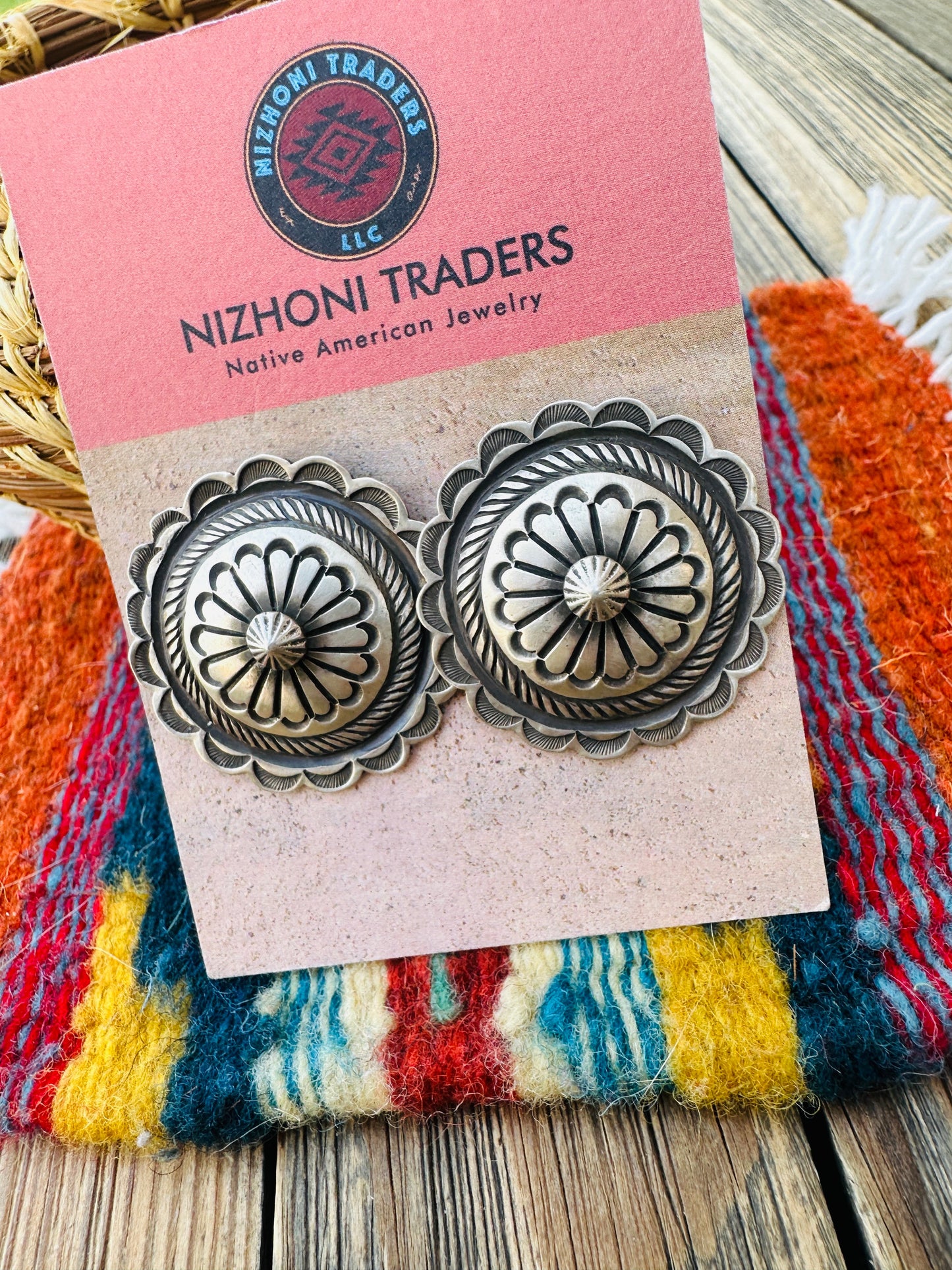 Handcrafted Old Pawn Sterling Silver Concho Post Earrings
