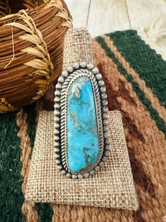 Hand Crafted Turquoise & Sterling Silver Ring Size 10 by Leslie Nez