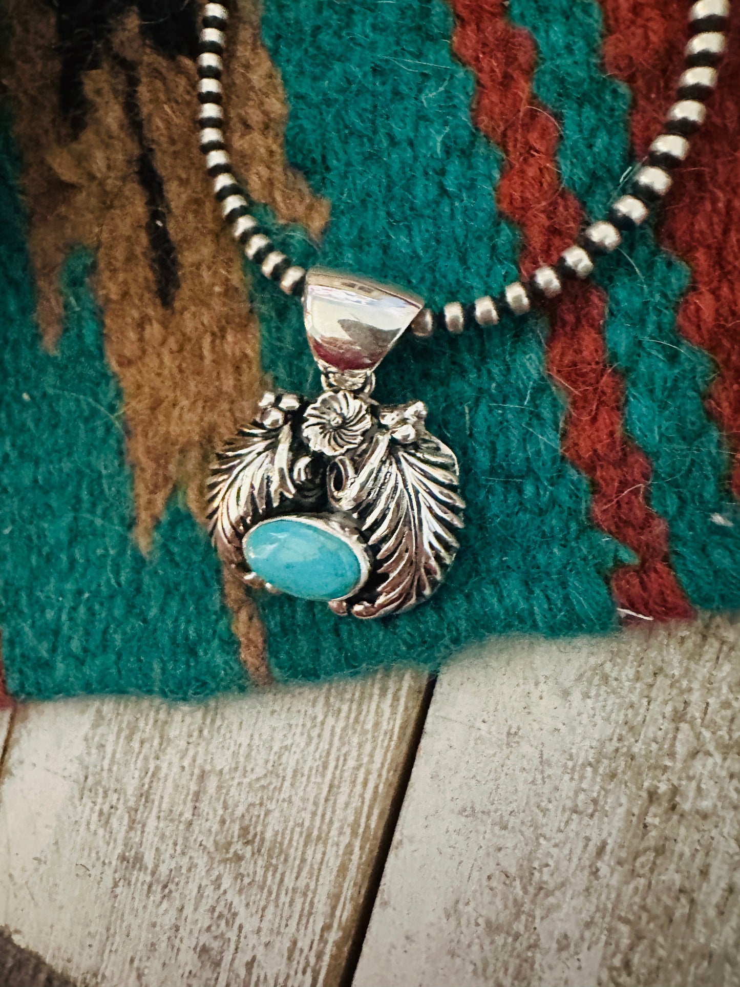 Handcrafted Turquoise & Sterling Silver Leaf Pendant