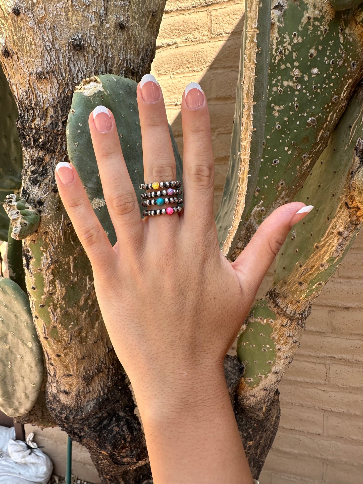 THE VENICE BAND Handmade Sterling Silver  Pearl Style Beaded Stretch Ring