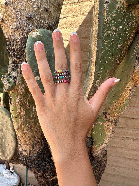 THE VENICE BAND Handmade Sterling Silver Pearl Style Beaded Stretch Ring