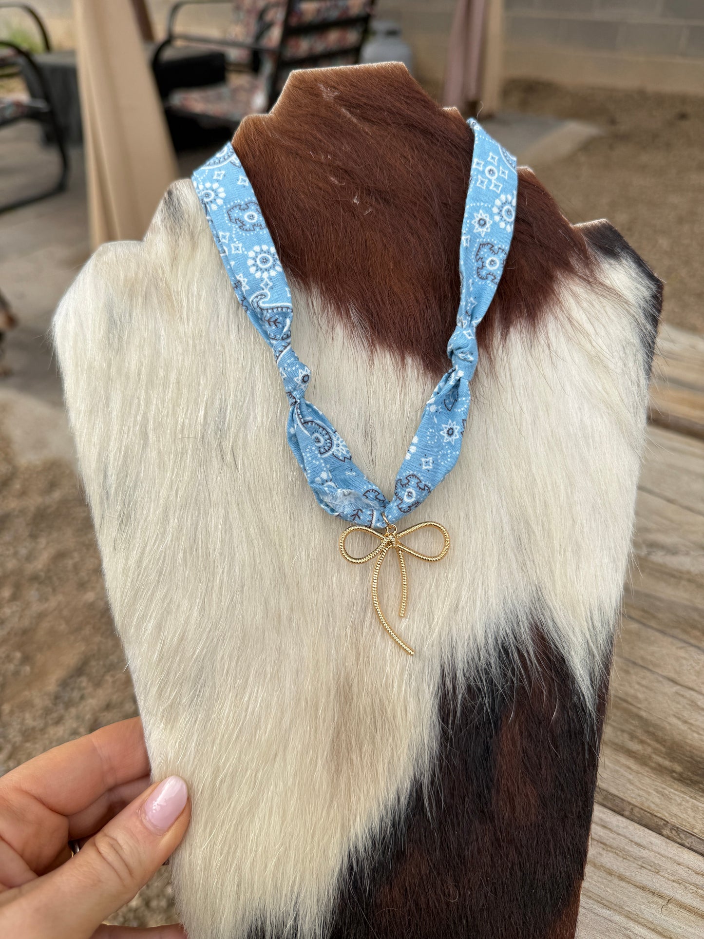 "THE GOLDEN COLLECTION" Handmade Bandana Charm Necklace LIGHT BLUE