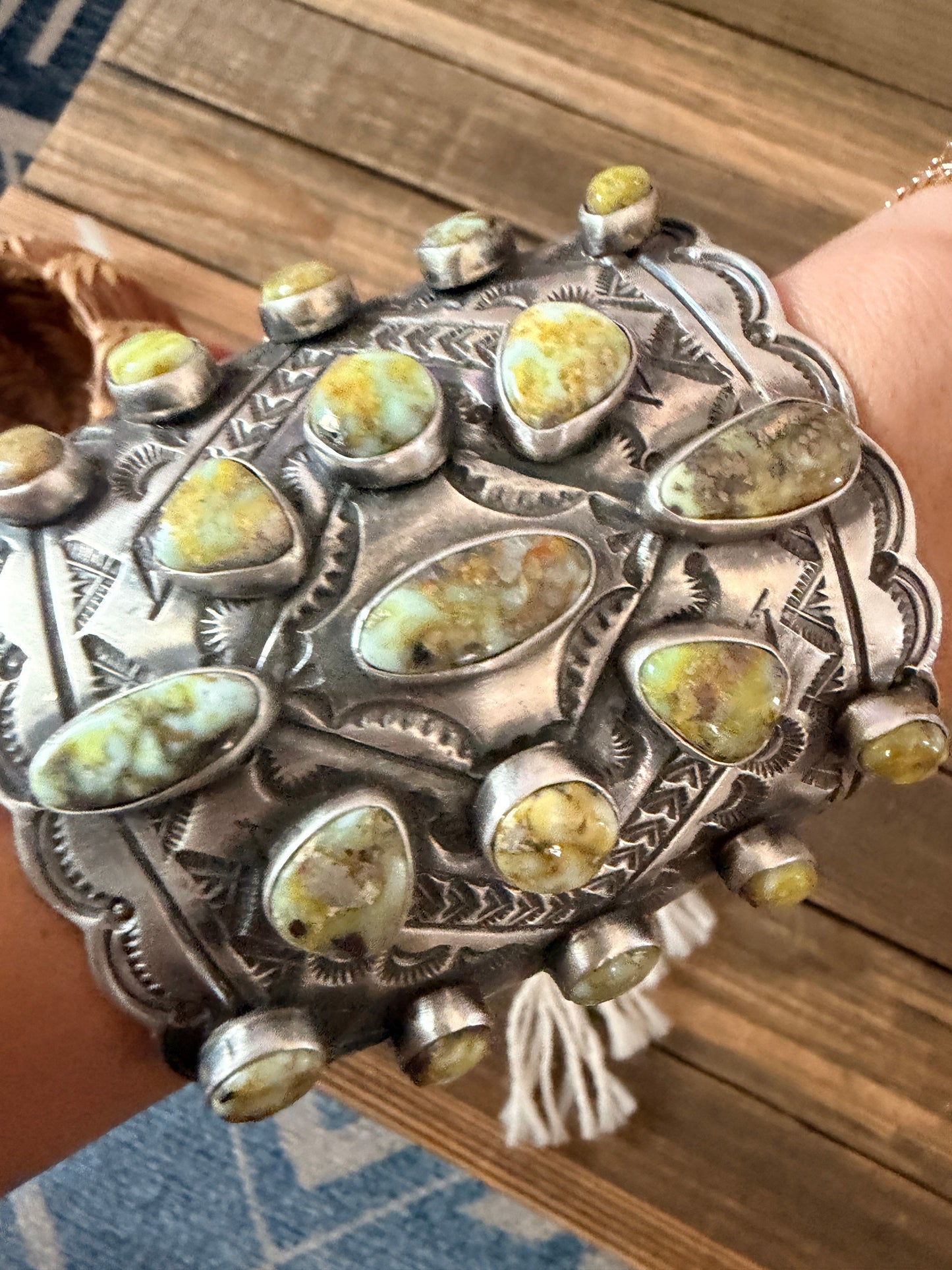 Handcrafted Palomino Turquoise & Sterling Silver Cuff Bracelet by Leroy James