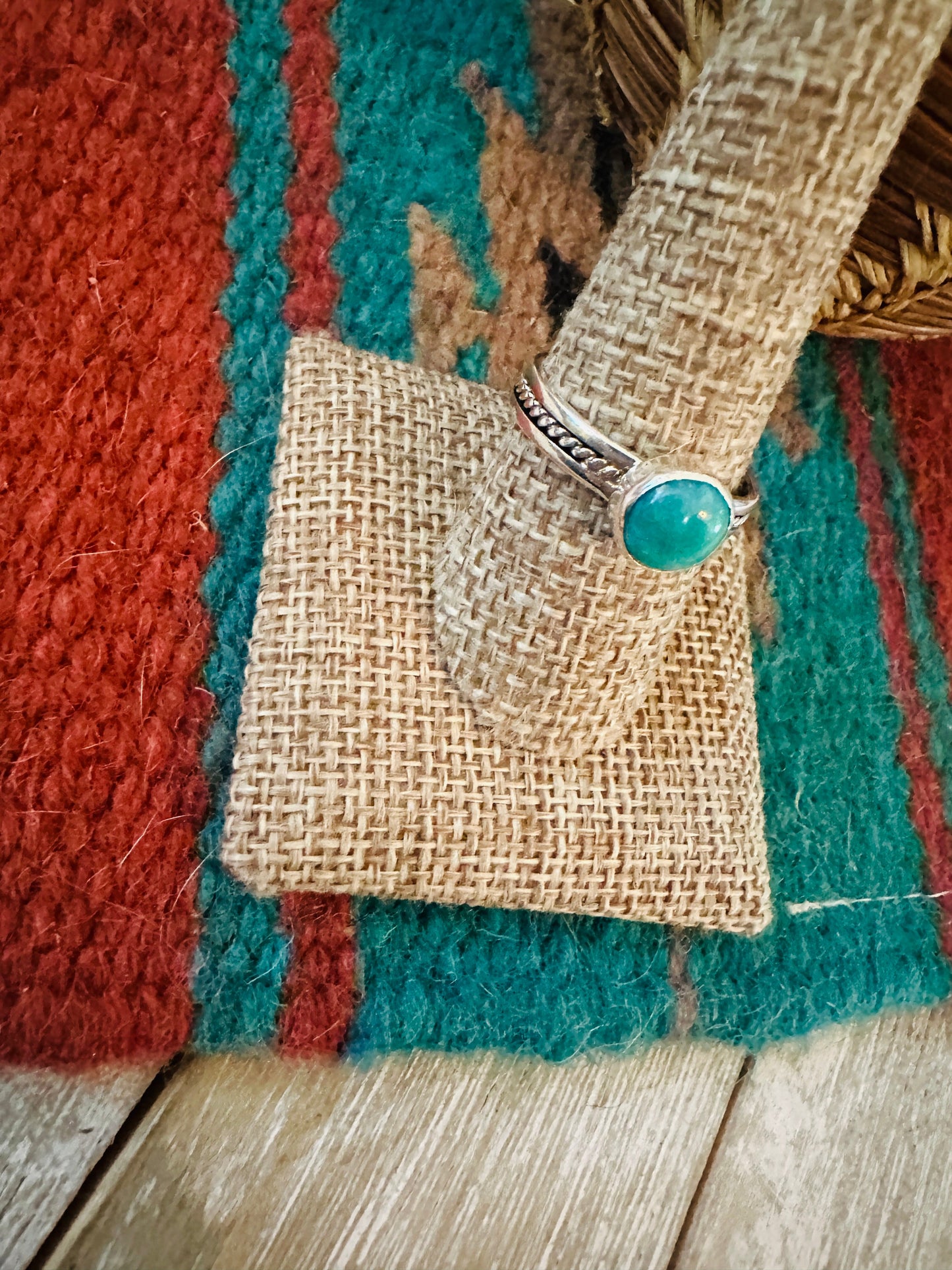 Handcrafted Turquoise & Sterling Silver Ring Size 9.5
