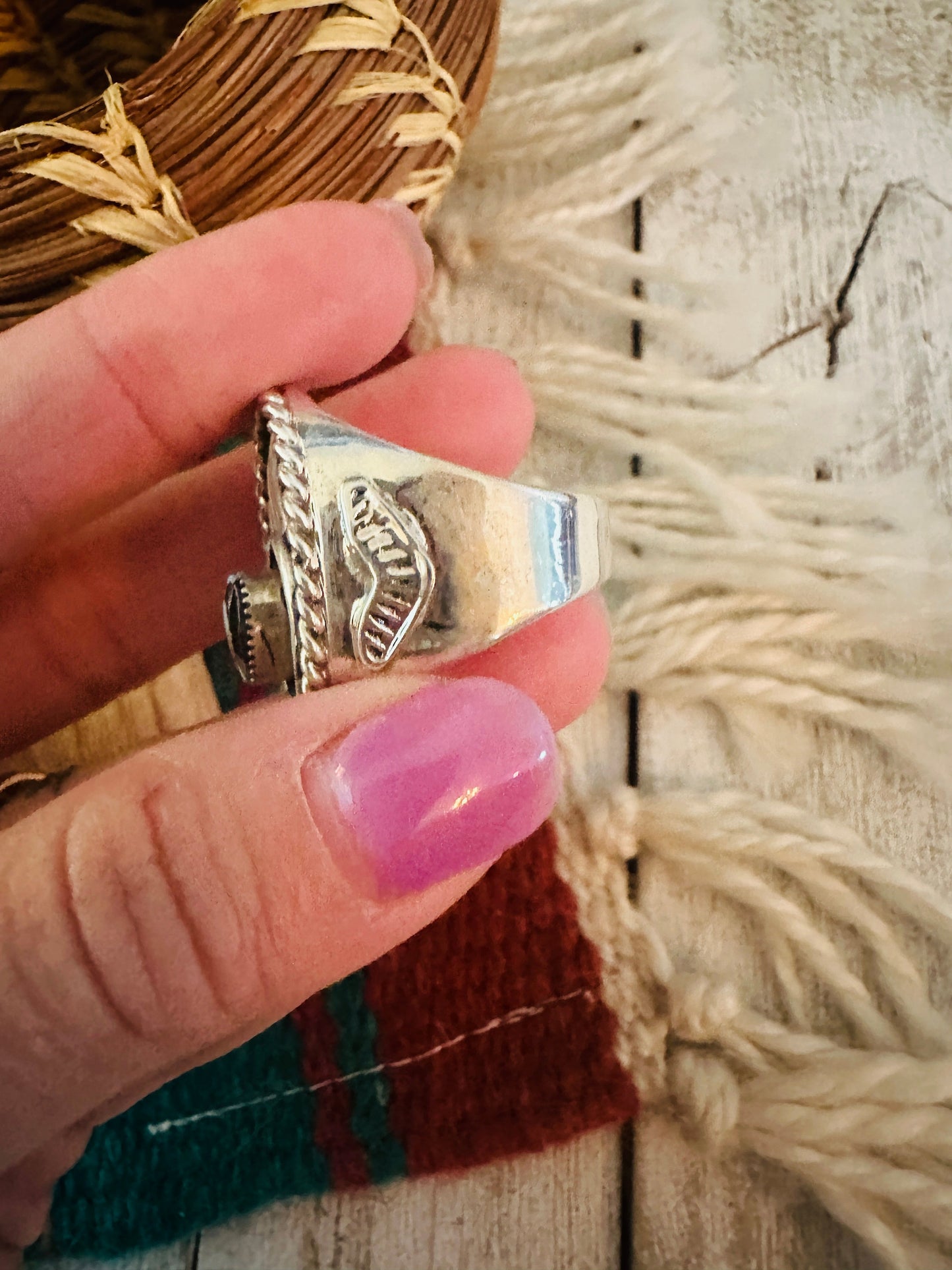 Handcrafted White Buffalo & Sterling Silver Bear Paw Cigar Band Ring Size 11