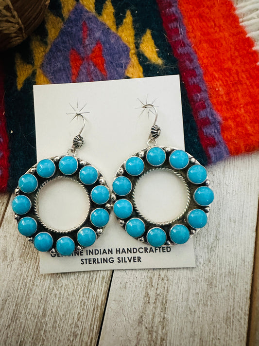 Handcrafted  Sterling Silver & Sleeping Beauty Turquoise Cluster Dangle Earrings