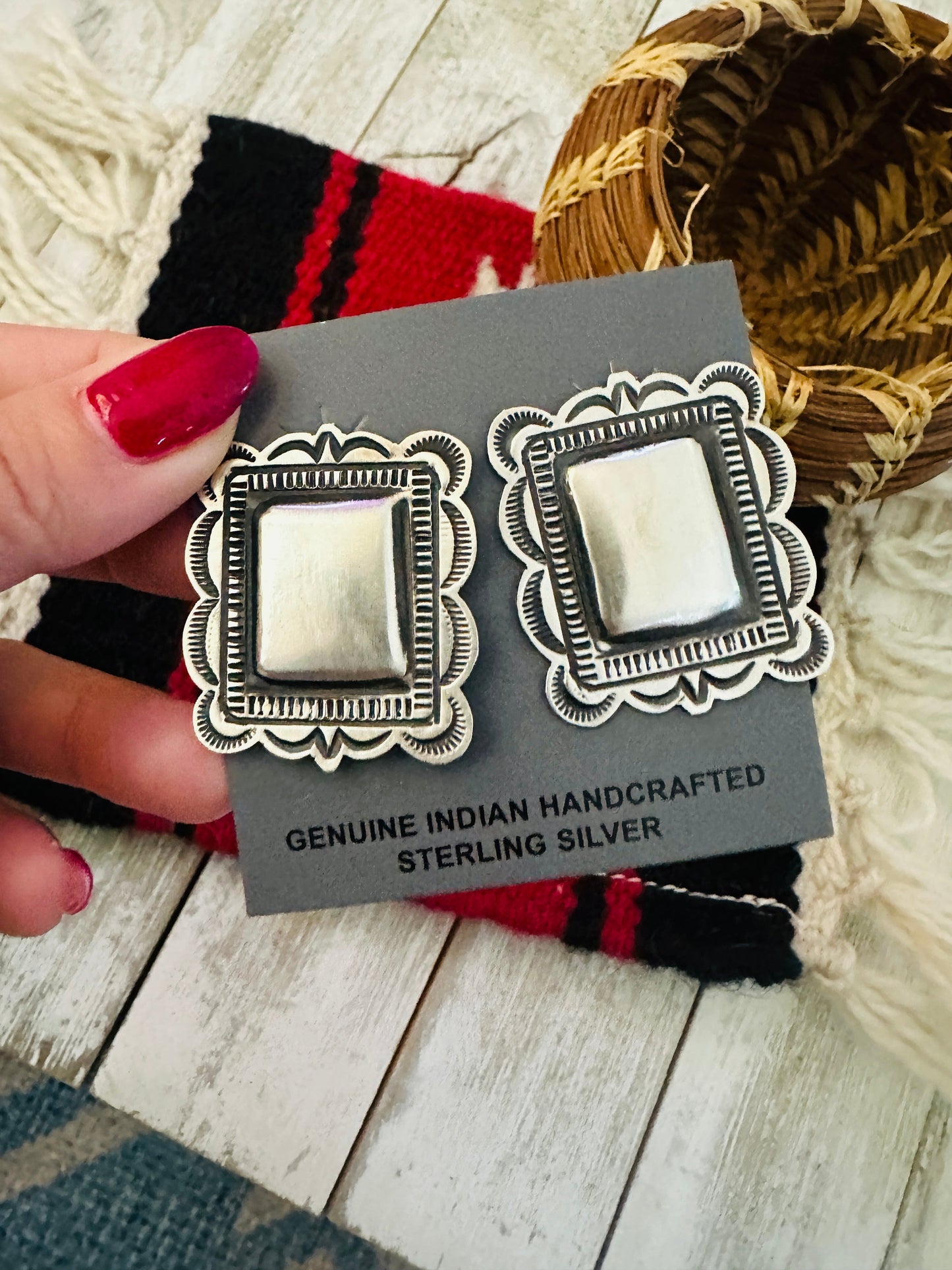 Handcrafted Sterling Silver Concho Post Earrings by Leander Tahe