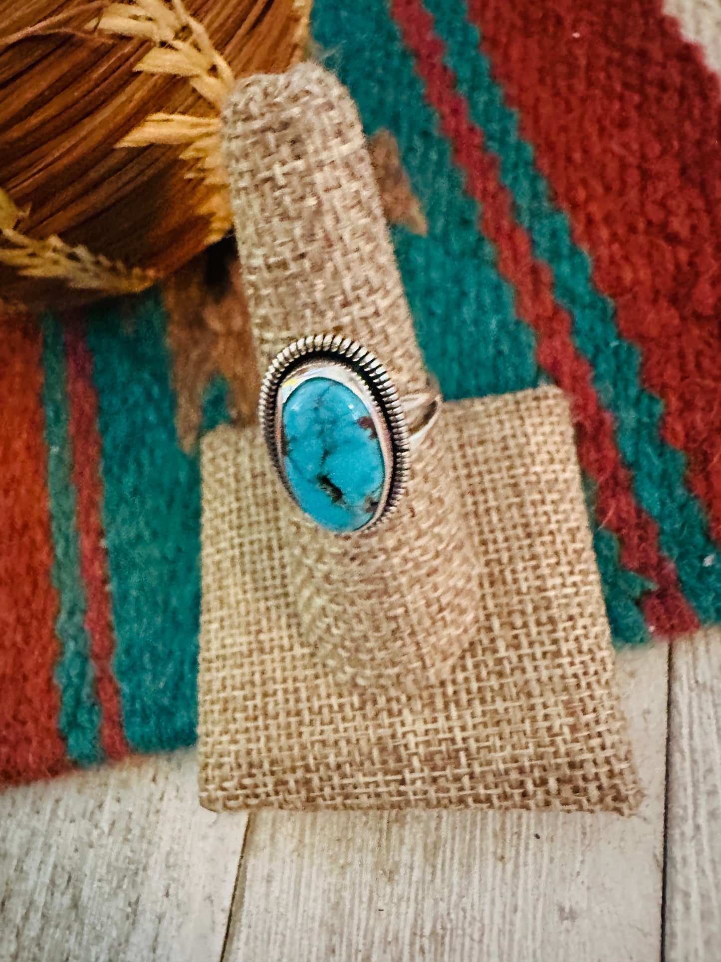 Handcrafted Sterling Silver & Turquoise Ring Size 7.25