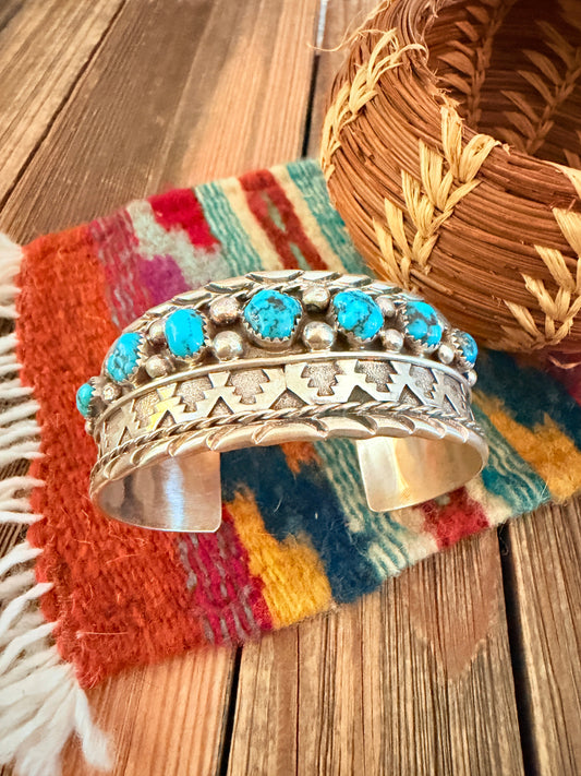 Handcrafted Kingman Turquoise & Sterling Silver Cuff Bracelet