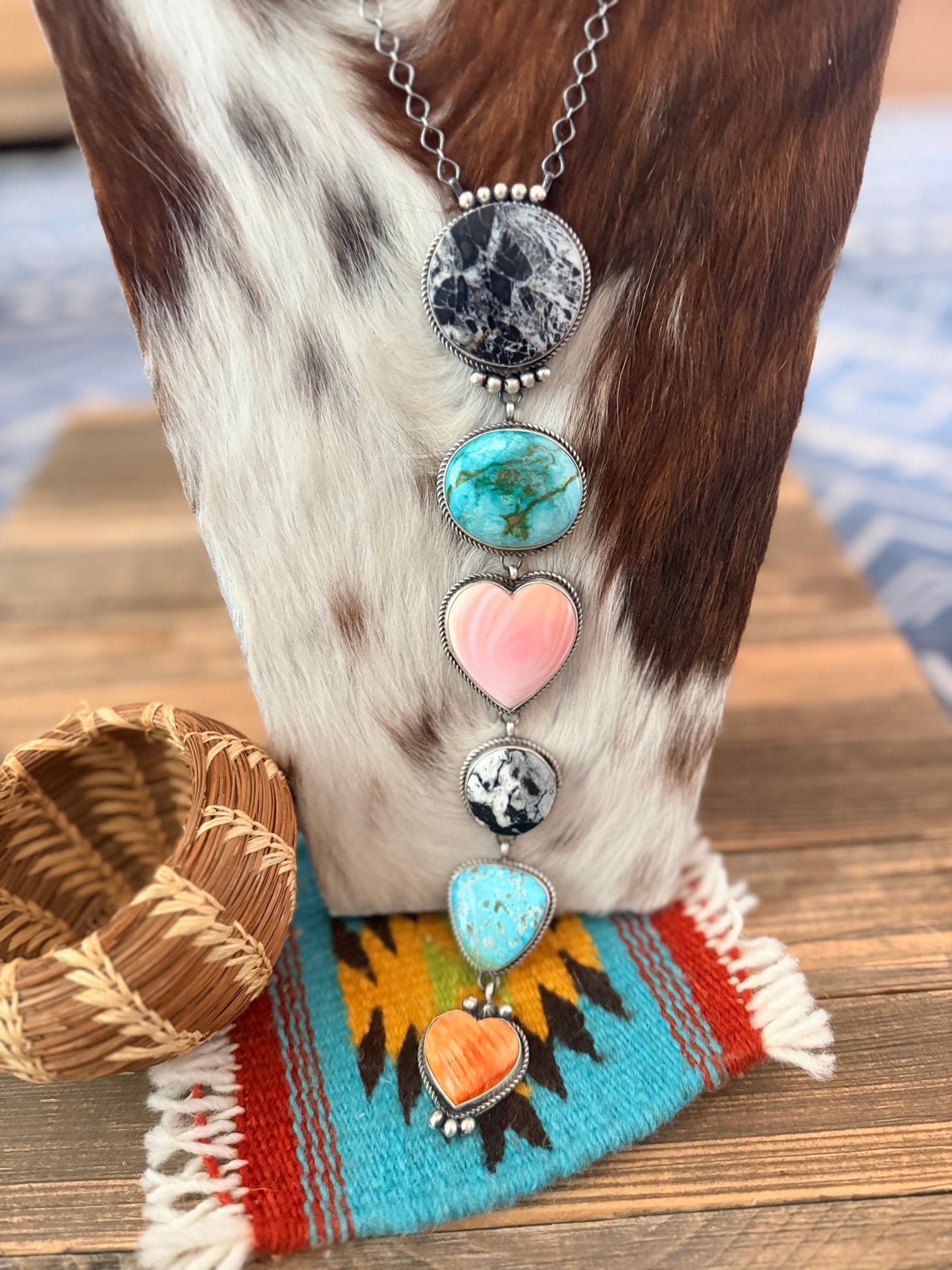 Handcrafted Multi Stone Heart & Sterling Silver Lariat Necklace by Vicky Hicks