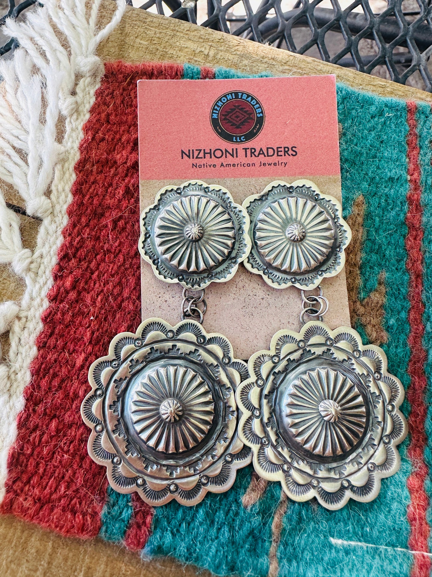 HandcSterling Silver Concho Dangle Earrings by Hemerson Brown