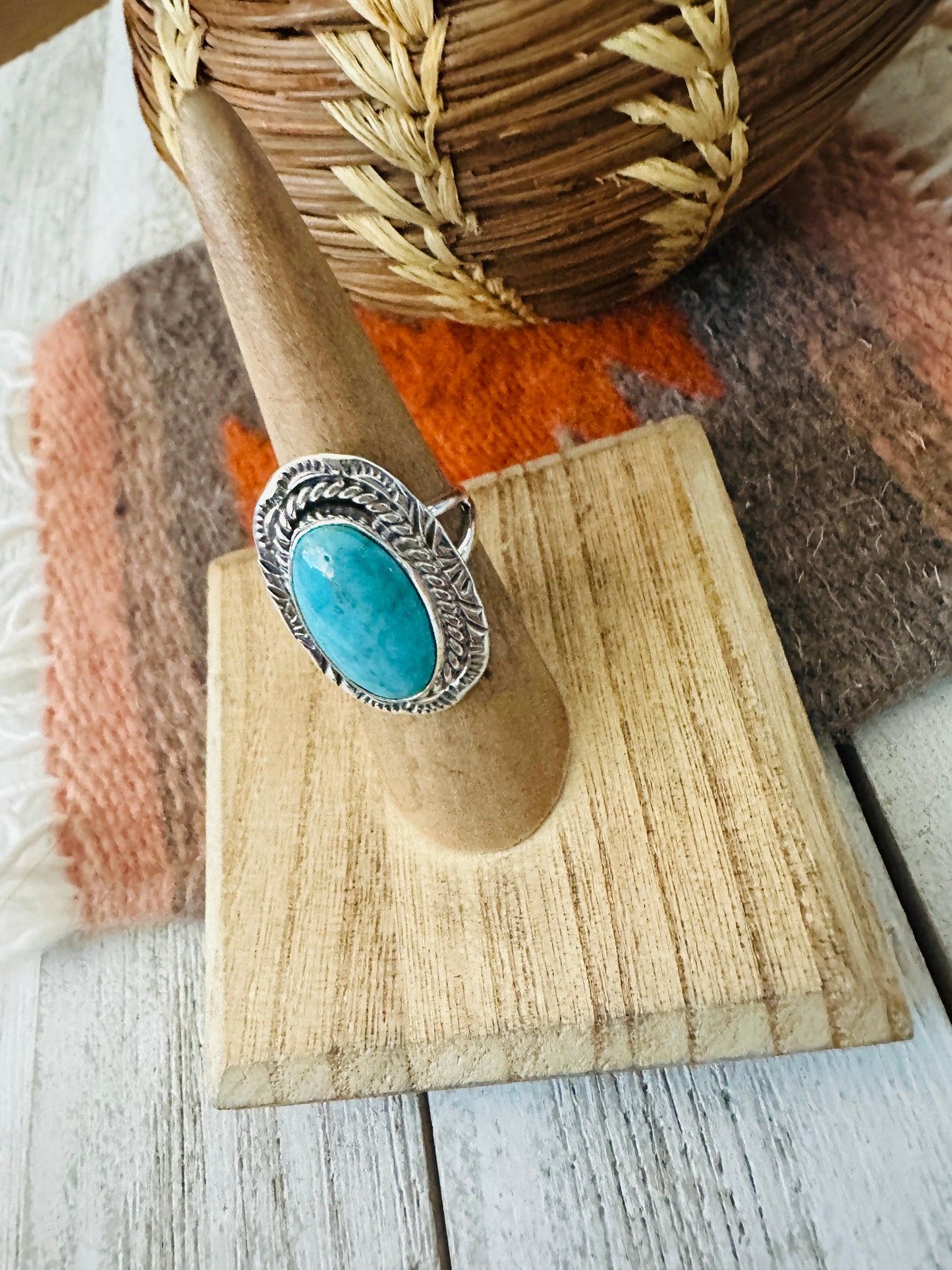 Navajo Kingman Turquoise & Sterling Silver Ring Size 6