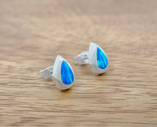 Petite Dark Blue Opal Teardrop Studs