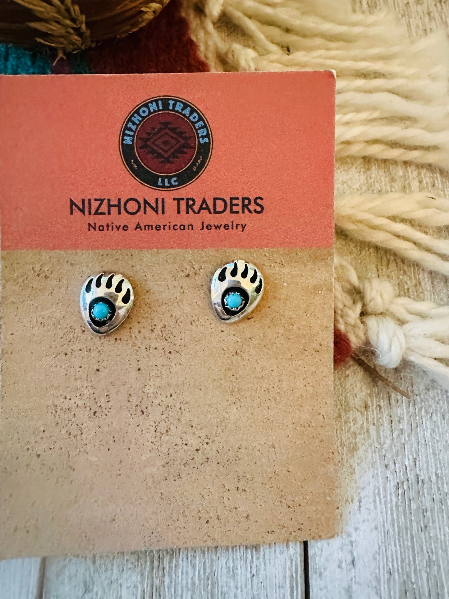 Handcrafted Sterling Silver & Turquoise Bear Paw Necklace & Earring Set