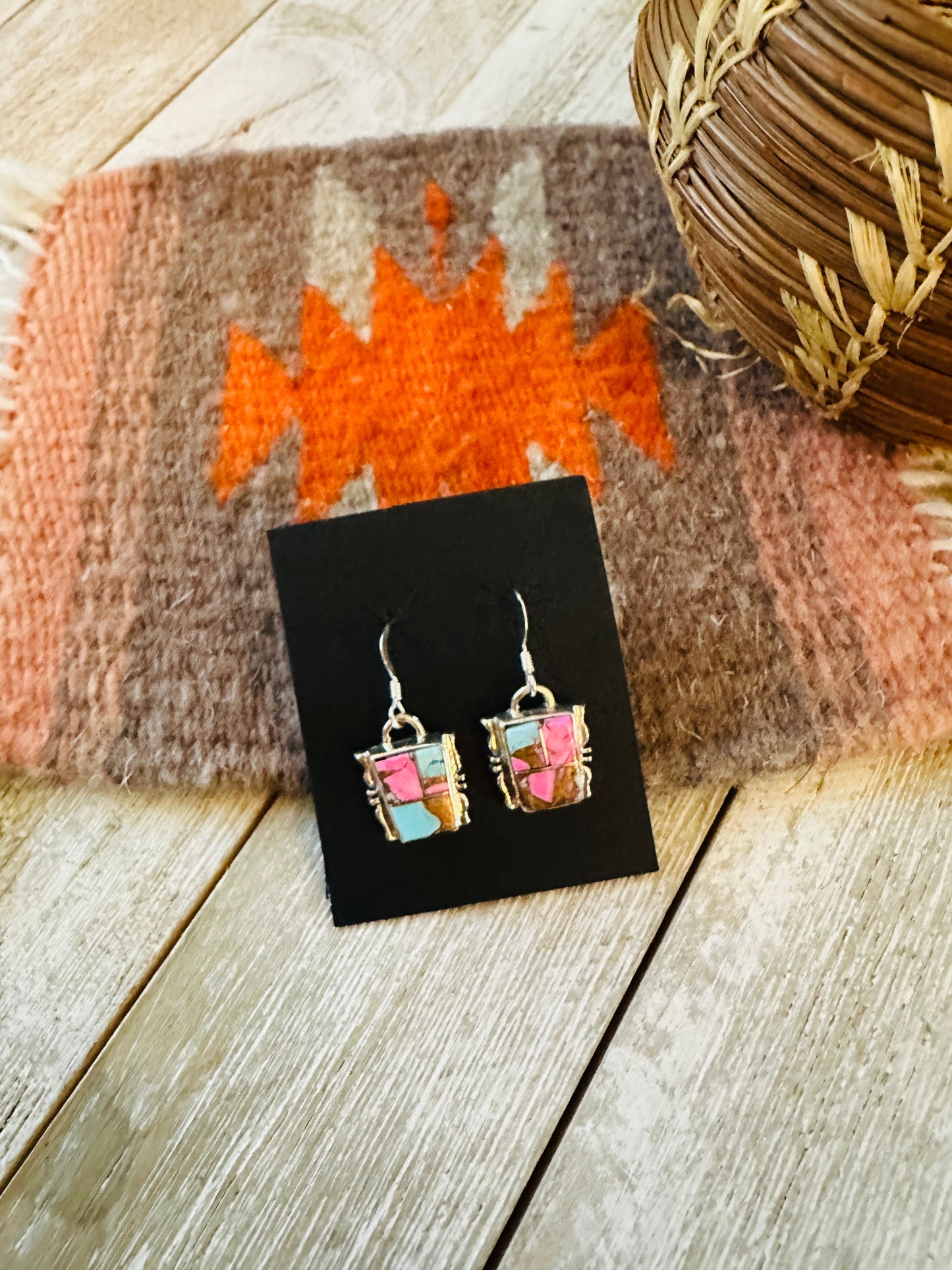 Handcrafted Cotton Candy and Sterling Silver Inlay Dangle Earrings