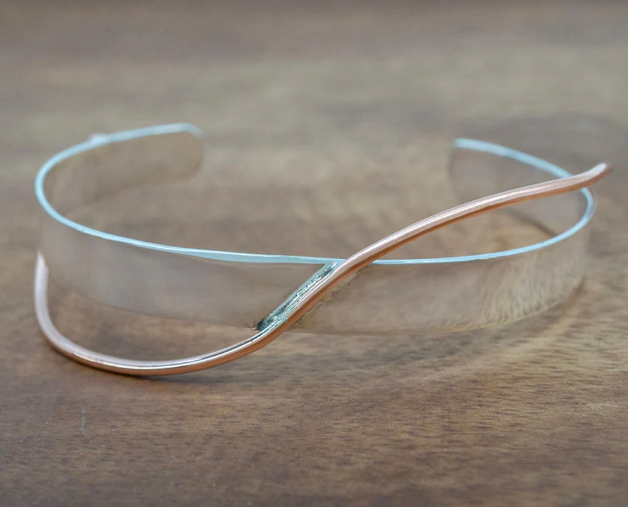 Sterling Silver Cuff Bracelet with Copper Ribbon