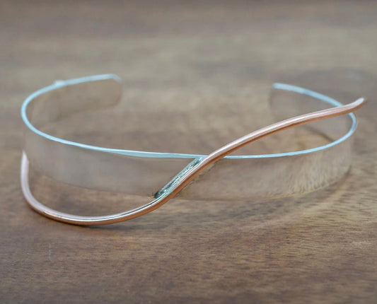 Sterling Silver Cuff Bracelet with Copper Ribbon