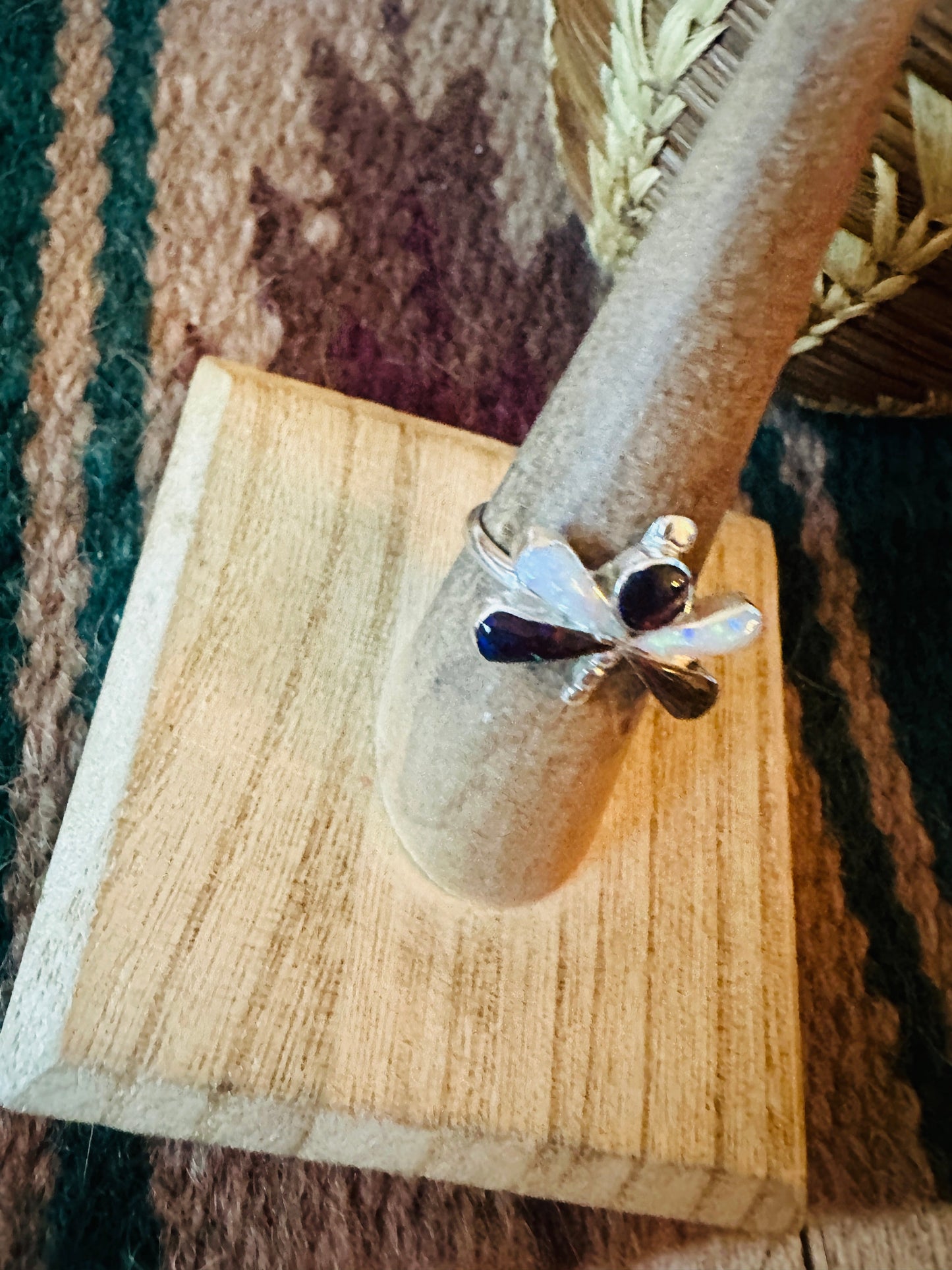 Handcrafted Sterling Silver, Brown & White Opal Dragonfly Ring