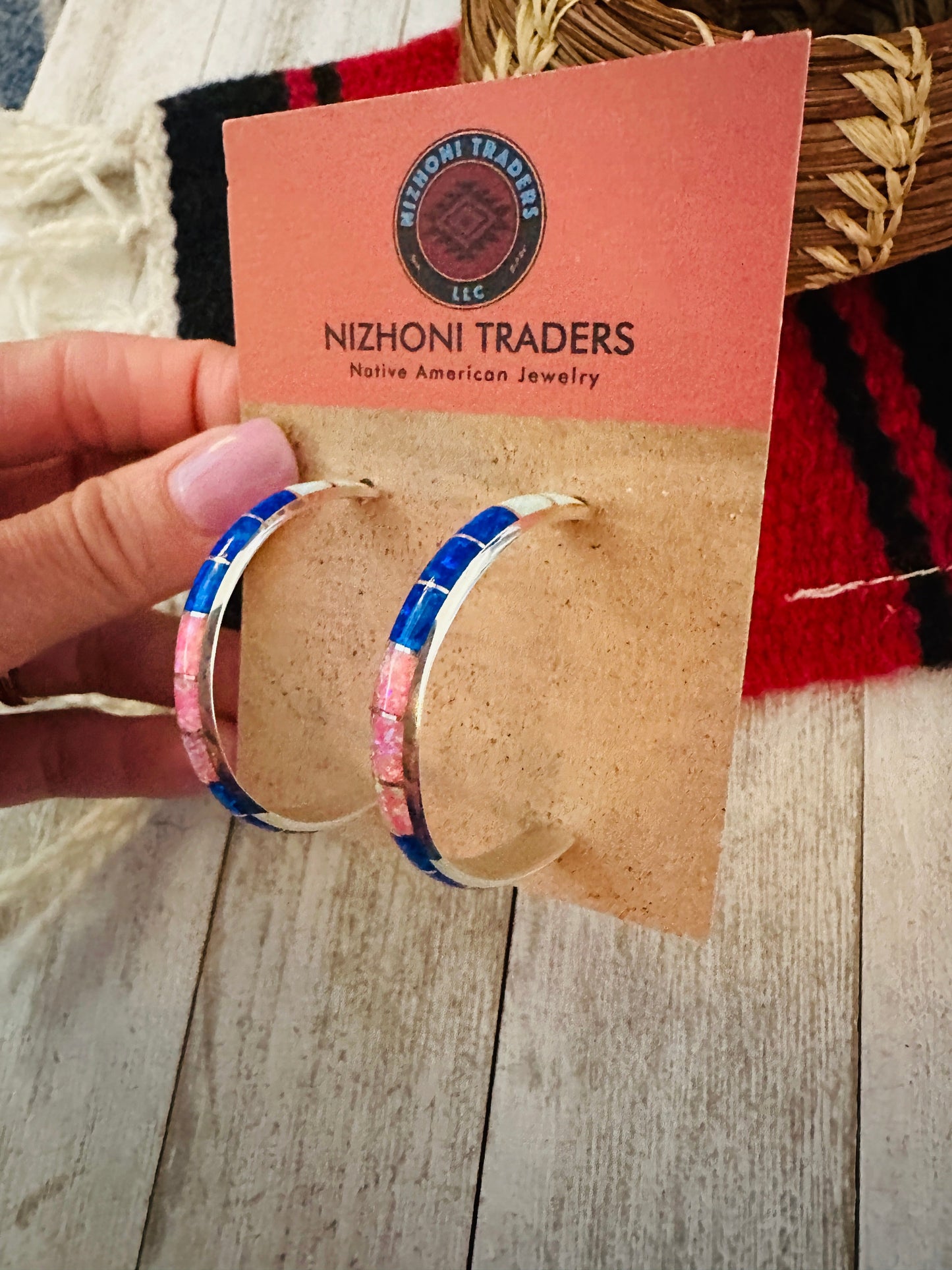 Handcrafted Sterling Silver & Multicolor Opal Inlay Hoop Earrings