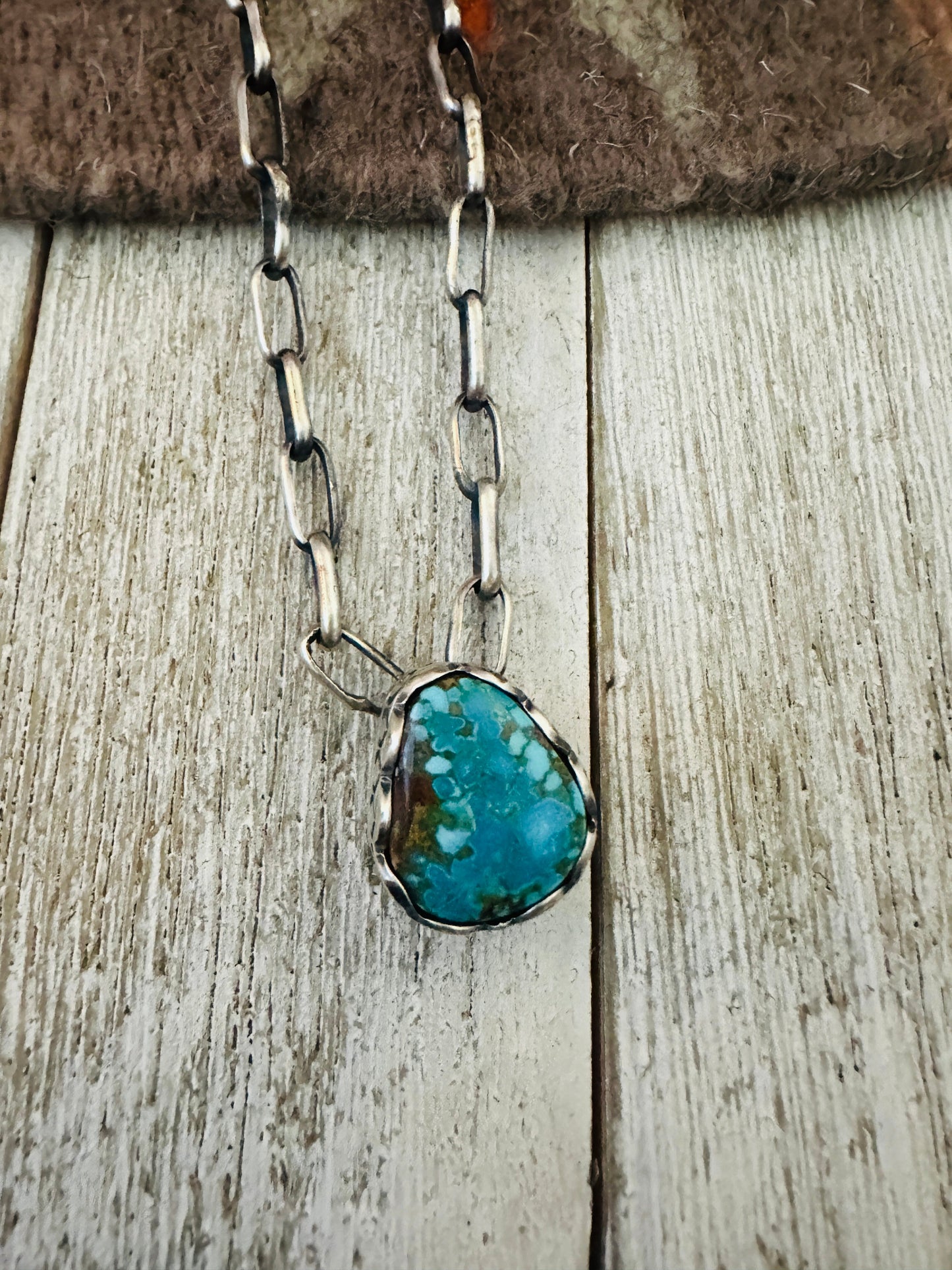 Handcrafted Turquoise & Sterling Silver Paper Clip Chain Necklace