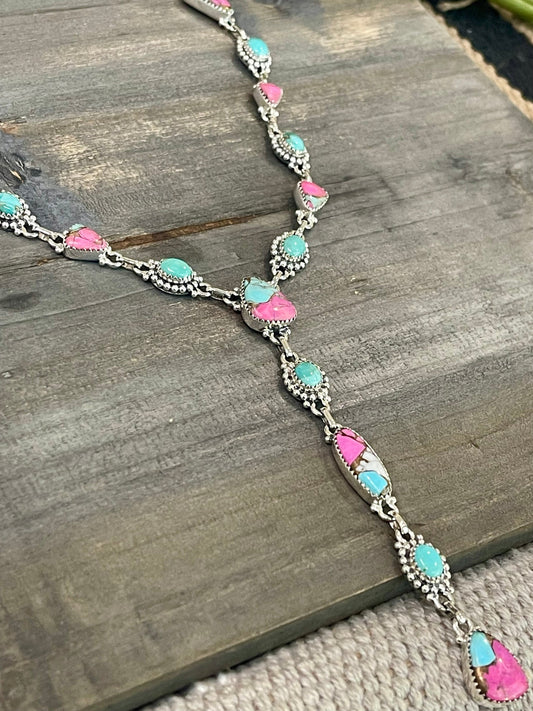 Handmade Cotton Candy Sterling Silver Lariat Necklace