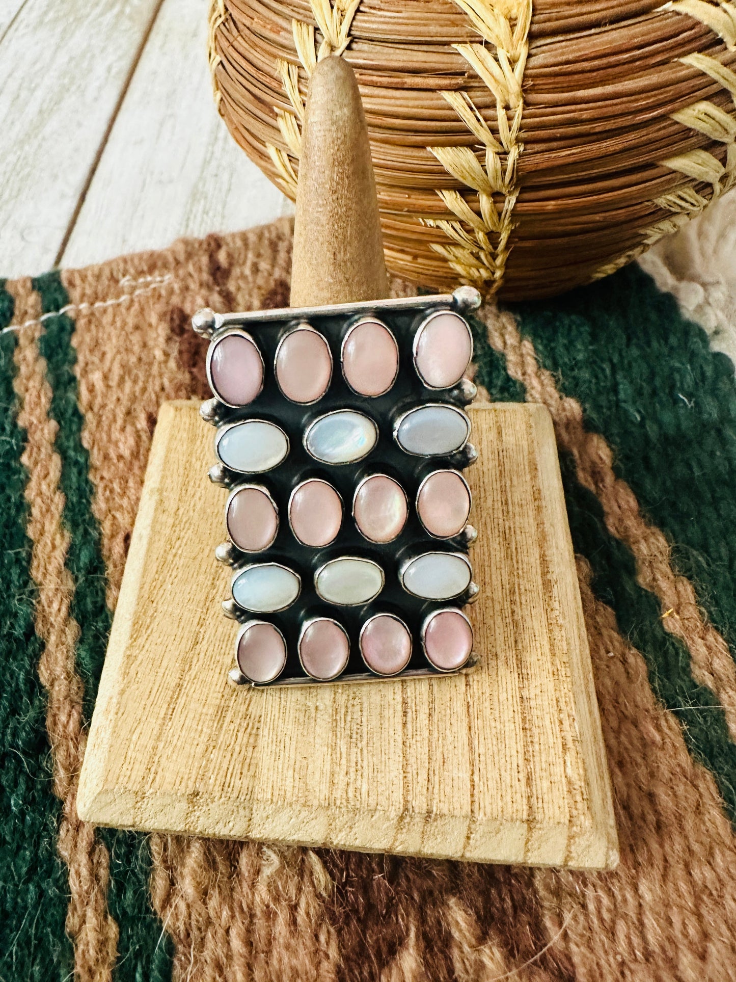 Handcrafted Mother of Pearl & Sterling Silver Ring Size 7.5 by Jacqueline Silver