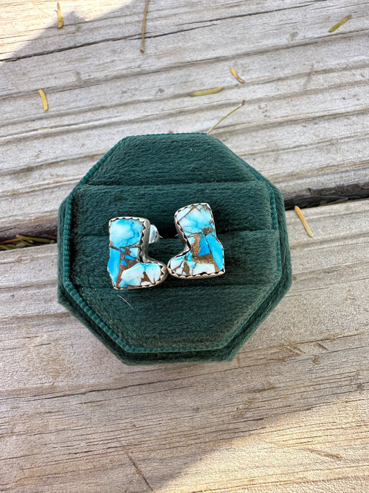 Golden Blue Mojave Sterling Silver Boot Earrings Handmade