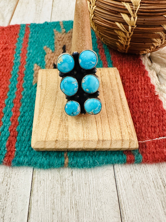 Handcrafted Kingman Turquoise & Sterling Silver Ring Size 8.5