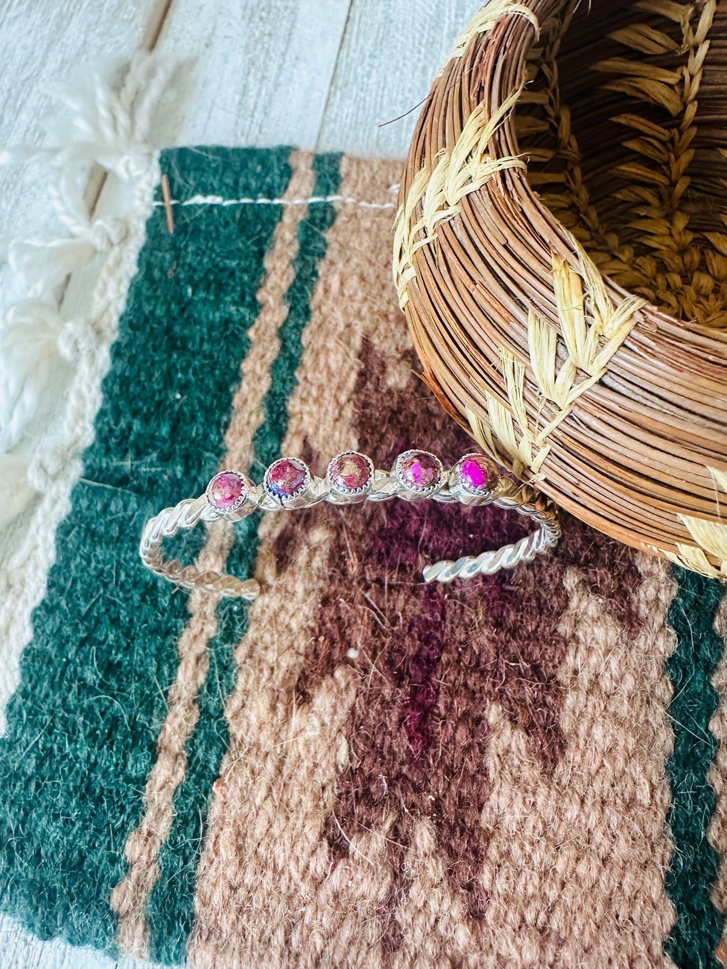 Handcrafted Pink Dream Mojave & Sterling Silver Cuff Bracelet