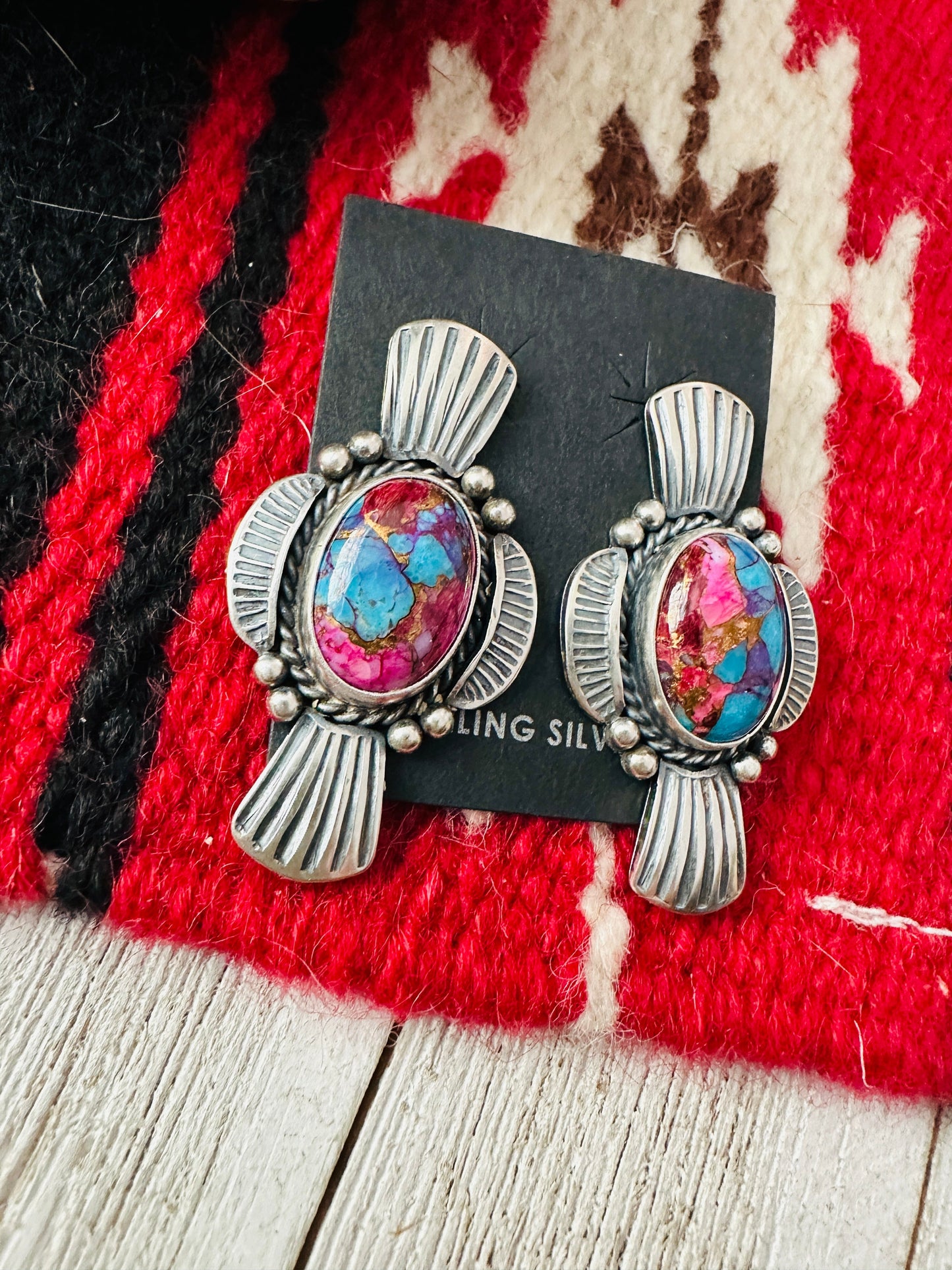 Navajo Pink Dream Mojave & Sterling Silver Post Earrings