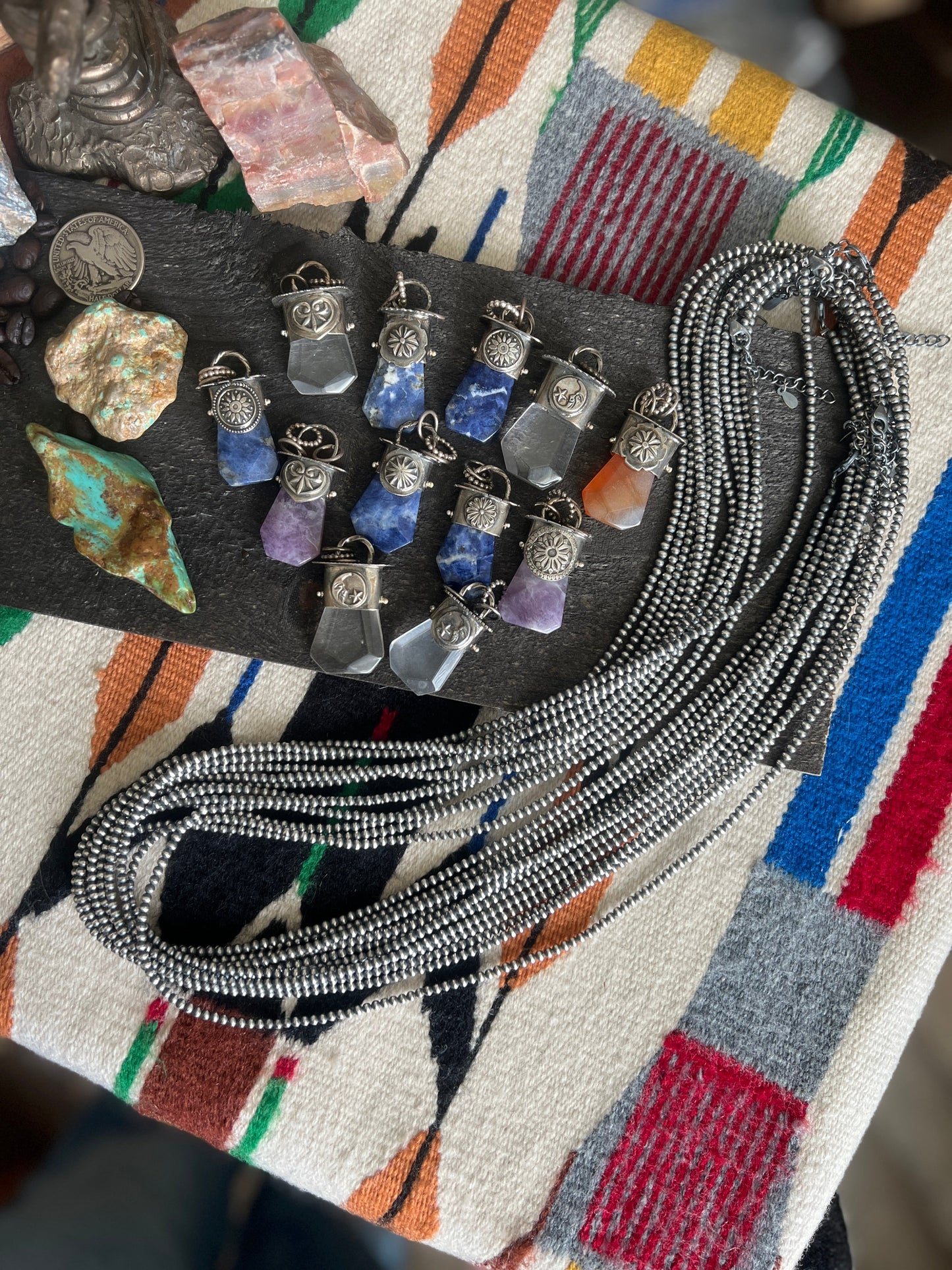 Sterling Silver Gem Collector 30” + 2” Beaded Necklace w/ Tularosa Quartz & Heart Pendant