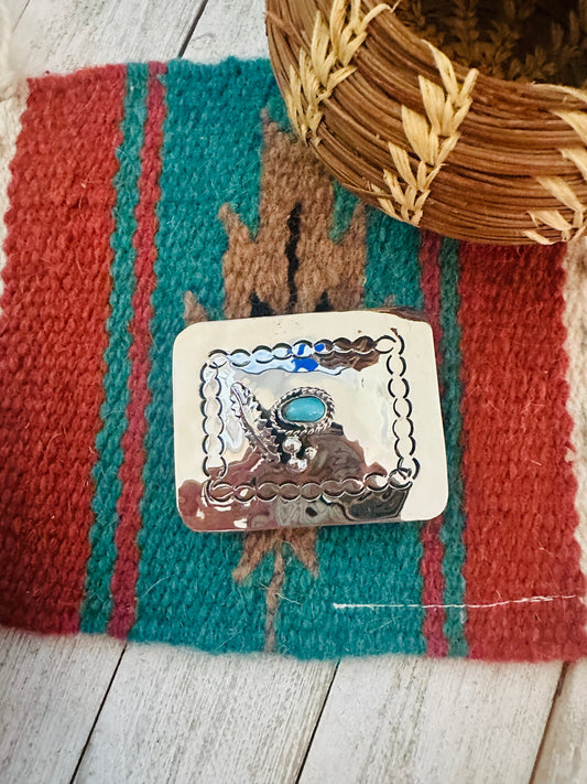 Handcrafted Turquoise & Hand Stamped Sterling Silver Belt Buckle