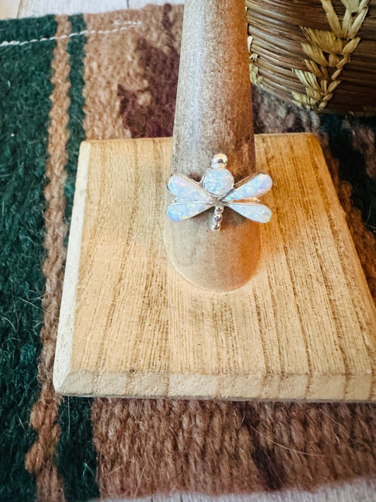 Handcrafted Sterling Silver & White Opal Dragonfly Ring