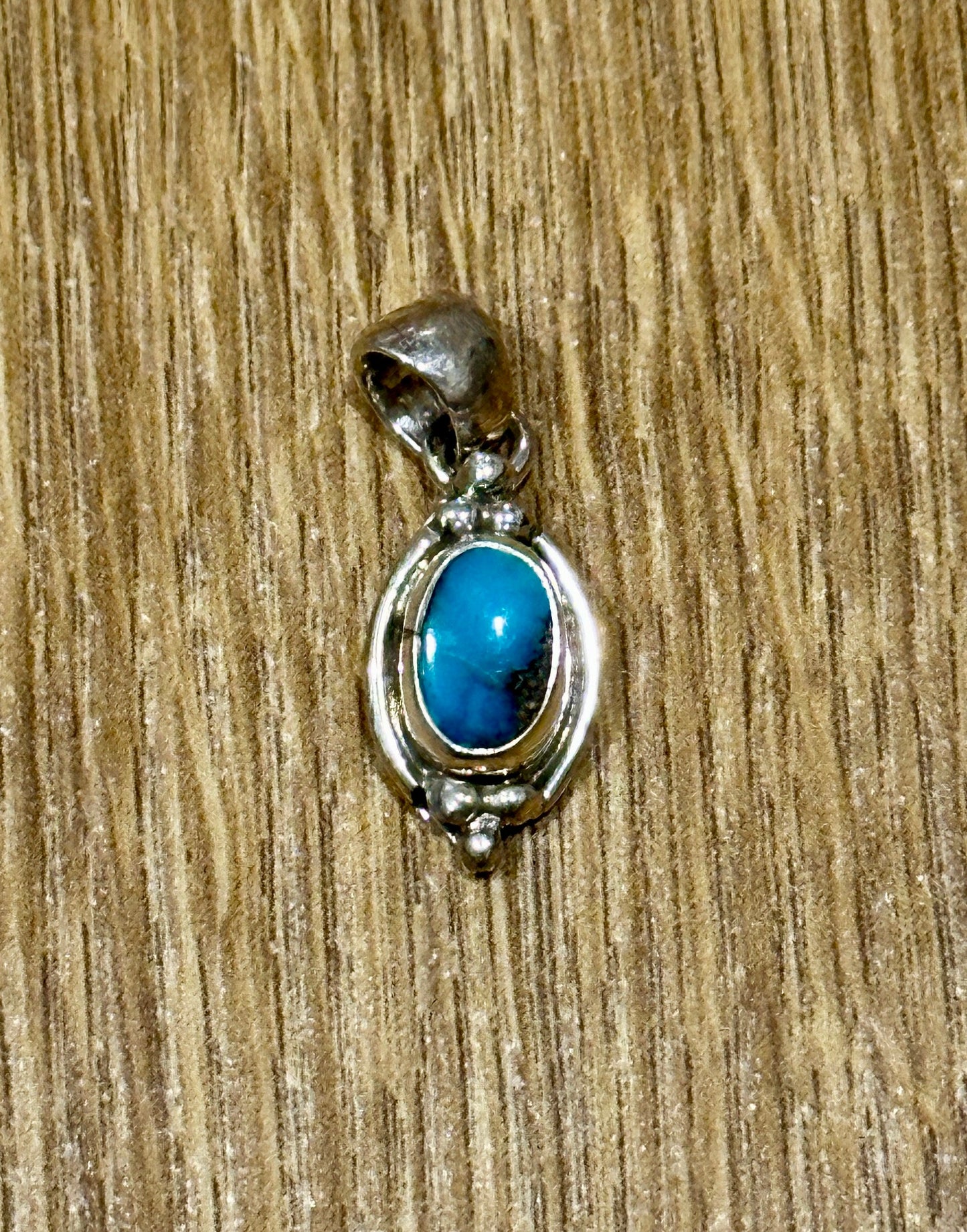 Handcrafted Handmade Sterling Silver & Kingman Turquoise Square Pendant Signed