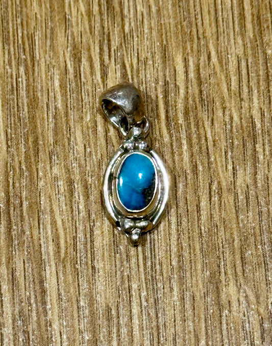 Handcrafted Handmade Sterling Silver & Kingman Turquoise Square Pendant Signed