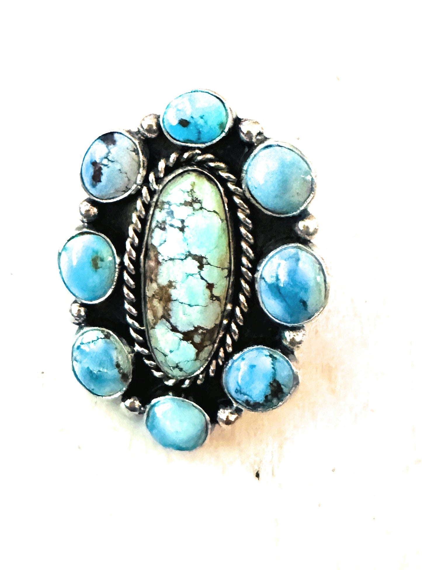 Handcrafted Sterling Silver & Golden Hills Turquoise Cluster Adjustable Ring