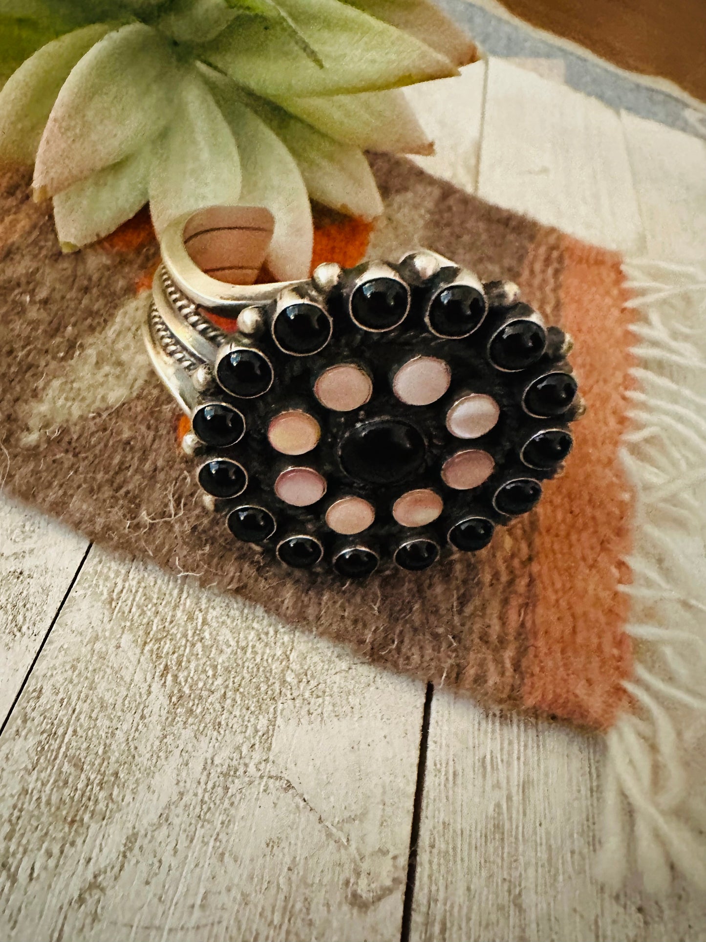 Navajo Onyx, Mother of Pearl & Sterling Silver Cuff Bracelet