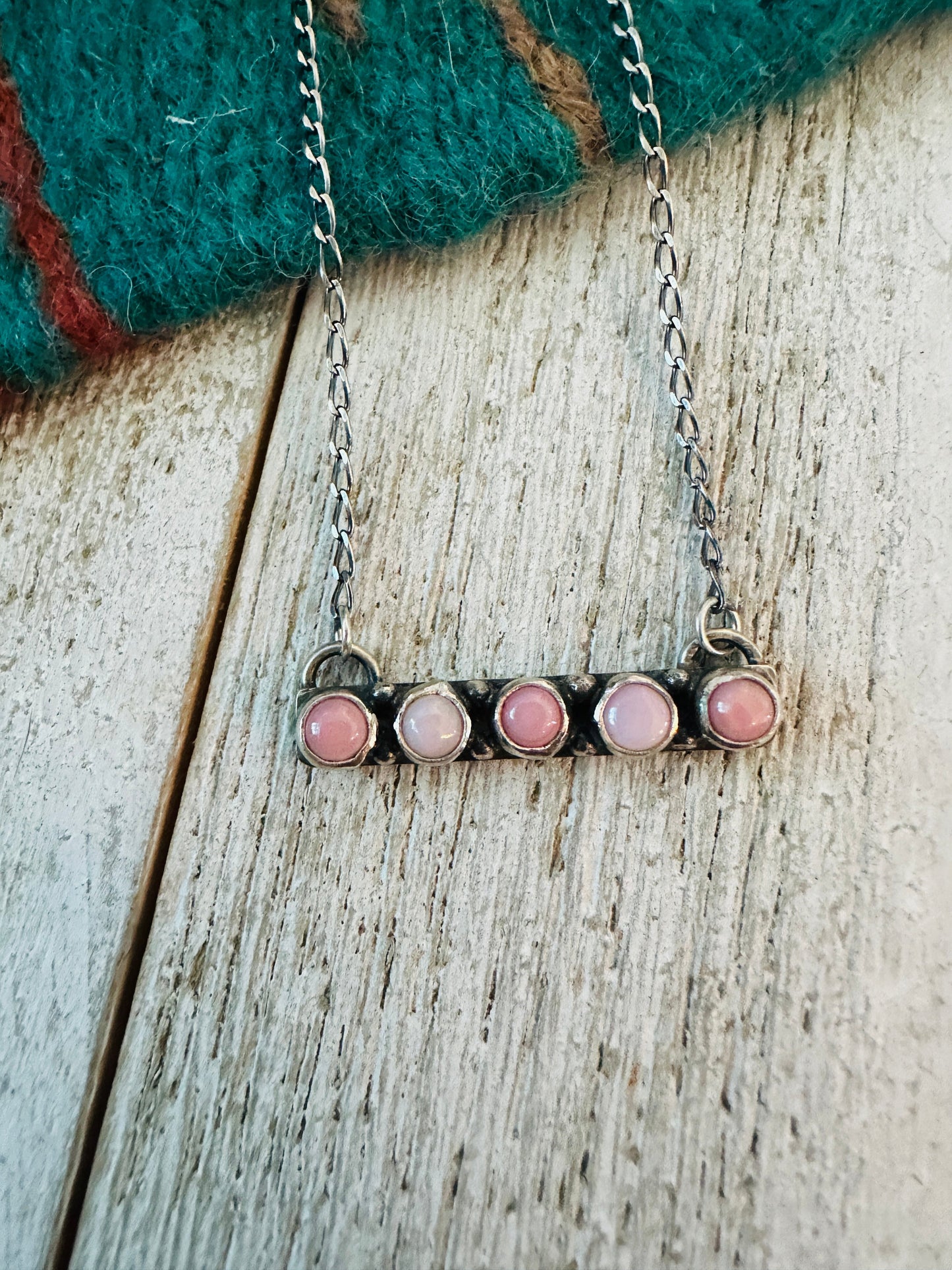 Handcrafted Sterling Silver & Queen Pink Conch Bar Necklace