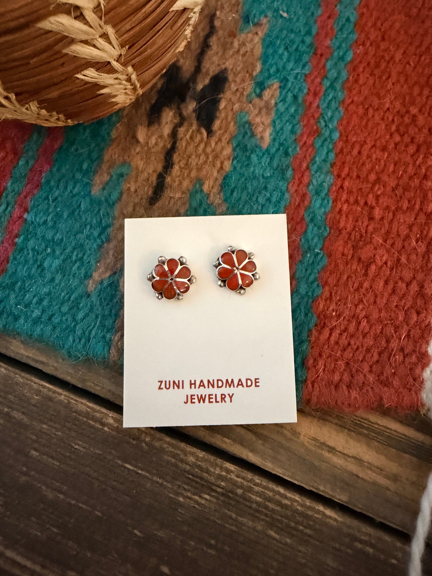 Handcrafted Sterling Silver & Coral Flower Stud Earrings